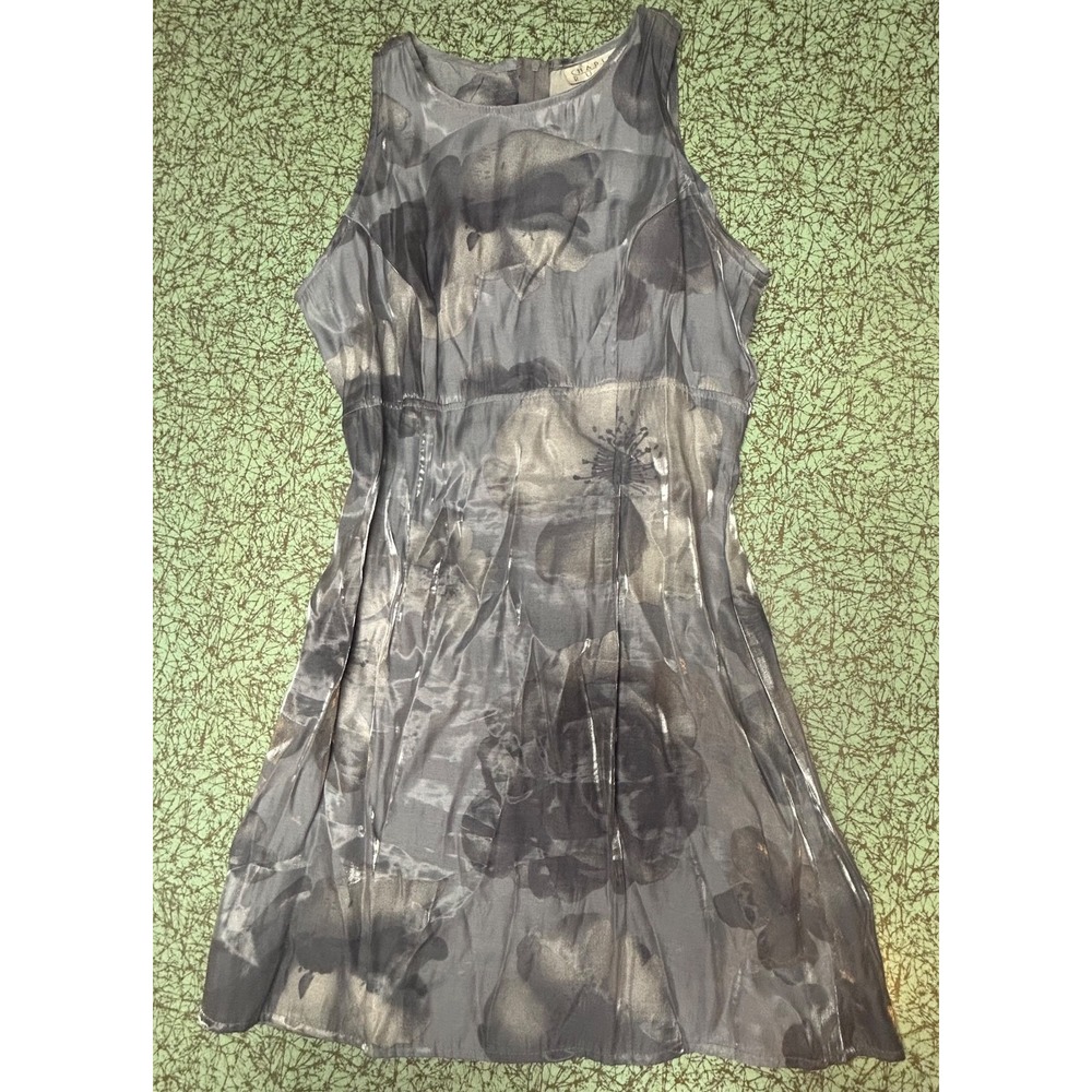 VTG 90s Charlotte Russe Silver Floral Sleeveless Dress Size 7 Y2K